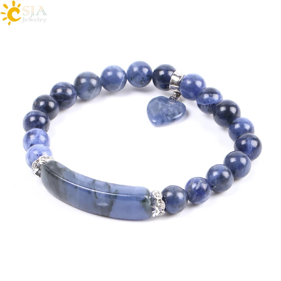 CSJA Reiki Real Gem Stone Sodalite Bracelet Natural Stone Bracelets 8mm Round Crystal Beads Blue Handmade Esoterimo Jewelry F109