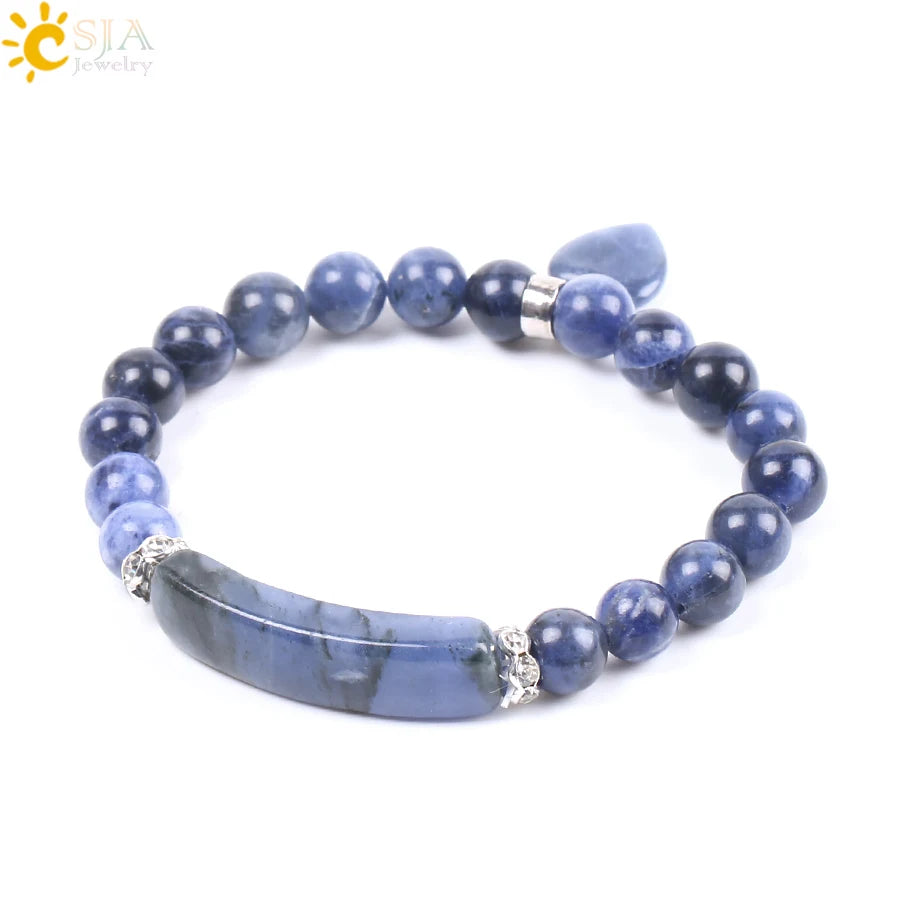 CSJA Reiki Real Gem Stone Sodalite Bracelet Natural Stone Bracelets 8mm Round Crystal Beads Blue Handmade Esoterimo Jewelry F109