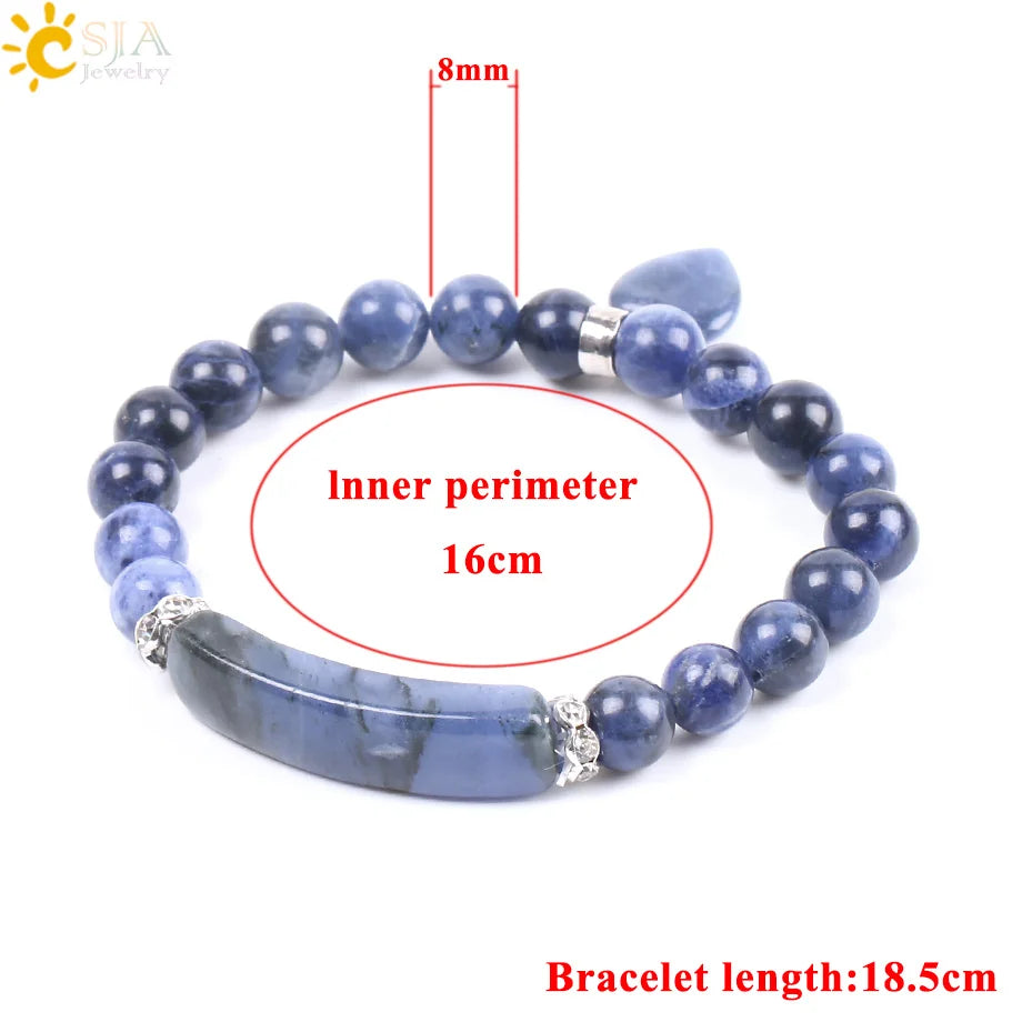 CSJA Reiki Real Gem Stone Sodalite Bracelet Natural Stone Bracelets 8mm Round Crystal Beads Blue Handmade Esoterimo Jewelry F109