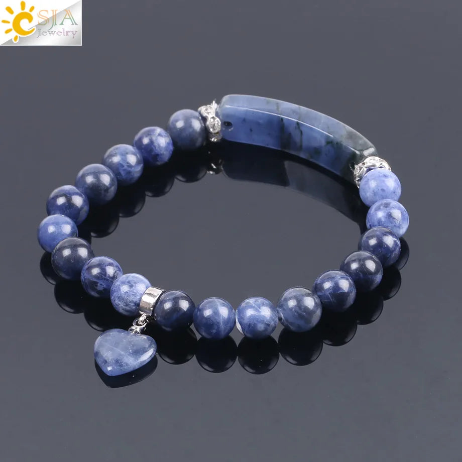 CSJA Reiki Real Gem Stone Sodalite Bracelet Natural Stone Bracelets 8mm Round Crystal Beads Blue Handmade Esoterimo Jewelry F109