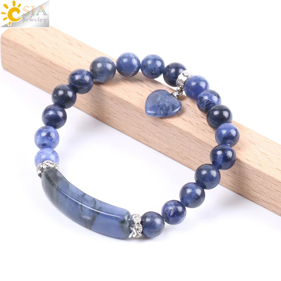 CSJA Reiki Real Gem Stone Sodalite Bracelet Natural Stone Bracelets 8mm Round Crystal Beads Blue Handmade Esoterimo Jewelry F109