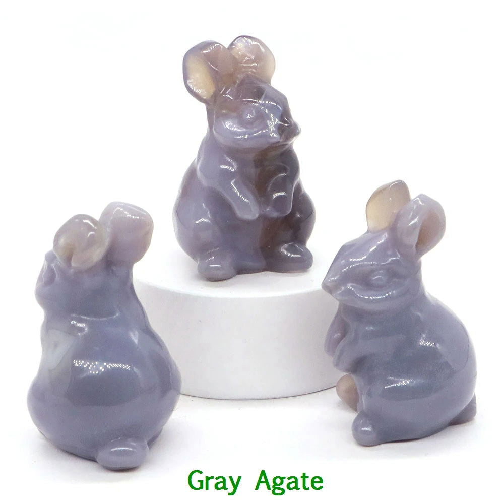 1.5" Elf Rabbit Natural Crystal Amethyst Quartz Agate Bunny Animal Craft Figurines Stone Carving Healing Reiki Home Decor Gift - forbiddengemstones.com