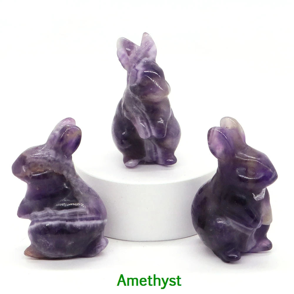 1.5" Elf Rabbit Natural Crystal Amethyst Quartz Agate Bunny Animal Craft Figurines Stone Carving Healing Reiki Home Decor Gift - forbiddengemstones.com