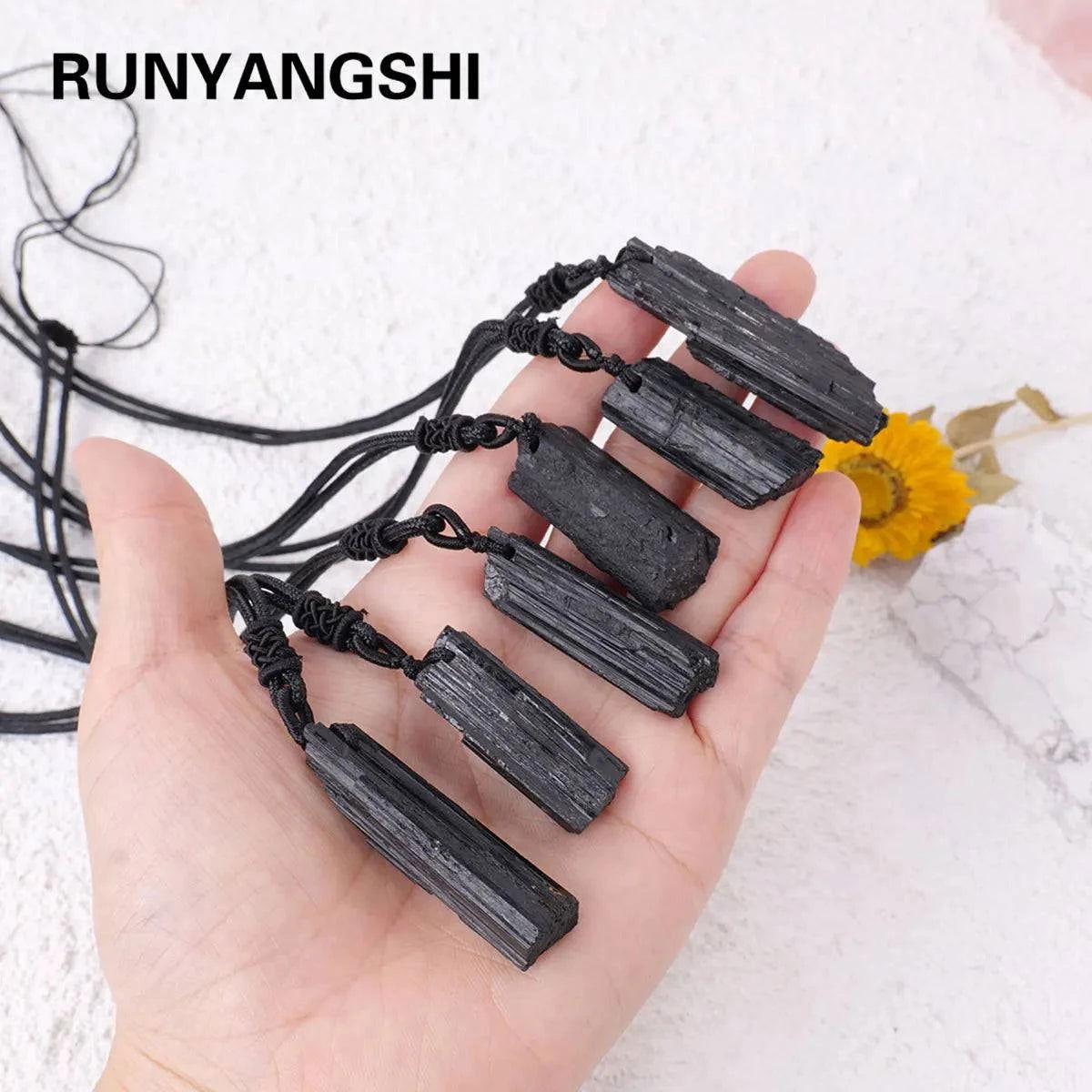 1PC Natural Crystal Black Tourmaline Raw Stone Unpolished Gem Pendant Necklace Quartz Jewelry For Man Gifts - forbiddengemstones.com