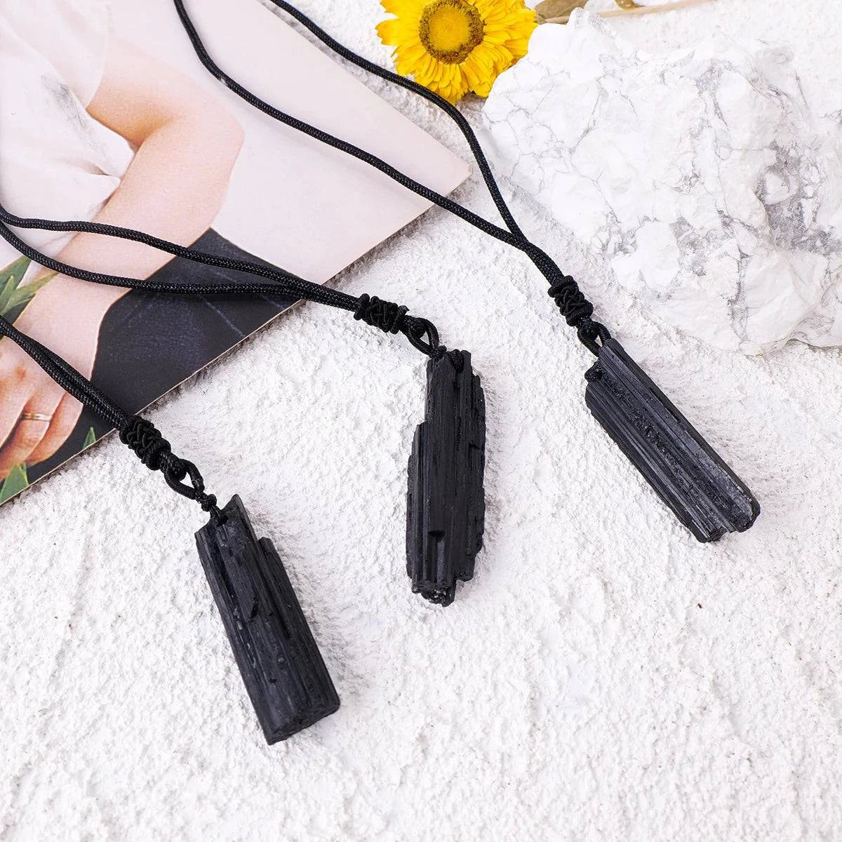 1PC Natural Crystal Black Tourmaline Raw Stone Unpolished Gem Pendant Necklace Quartz Jewelry For Man Gifts - forbiddengemstones.com