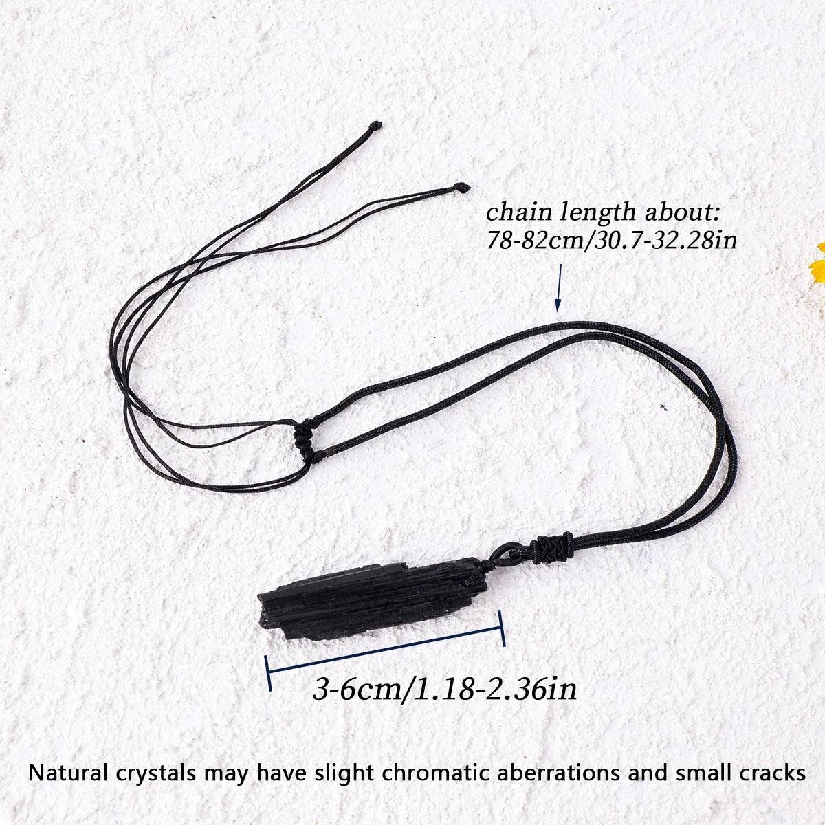 1PC Natural Crystal Black Tourmaline Raw Stone Unpolished Gem Pendant Necklace Quartz Jewelry For Man Gifts - forbiddengemstones.com
