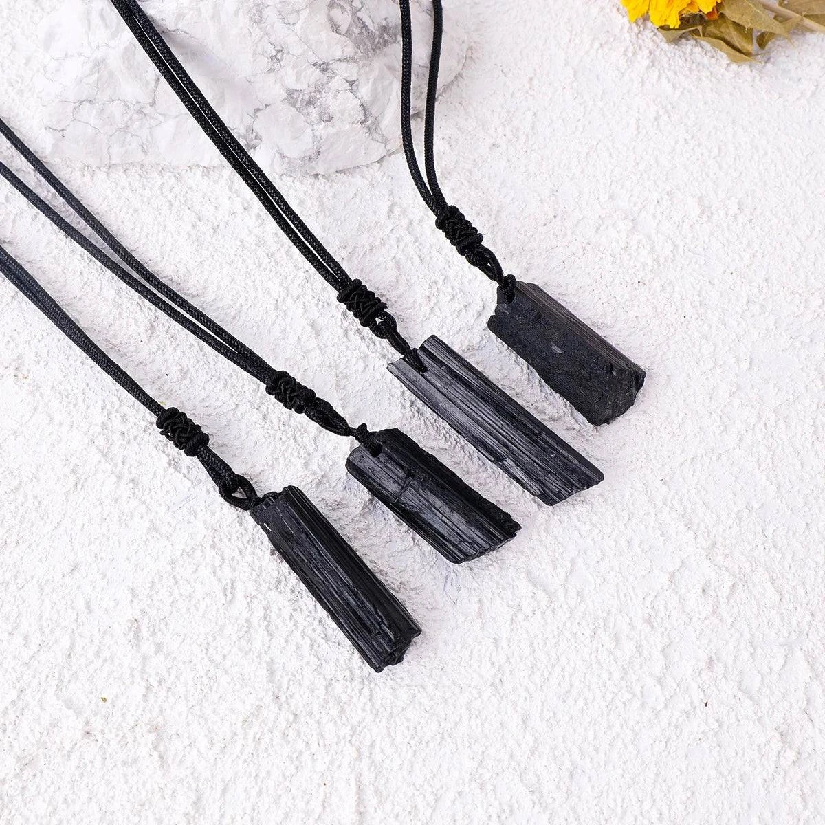 1PC Natural Crystal Black Tourmaline Raw Stone Unpolished Gem Pendant Necklace Quartz Jewelry For Man Gifts - forbiddengemstones.com