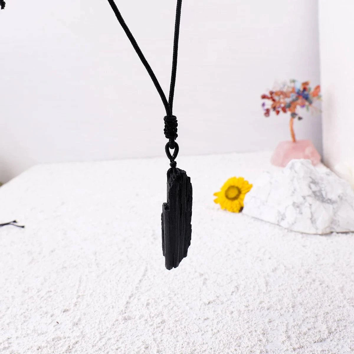 1PC Natural Crystal Black Tourmaline Raw Stone Unpolished Gem Pendant Necklace Quartz Jewelry For Man Gifts - forbiddengemstones.com