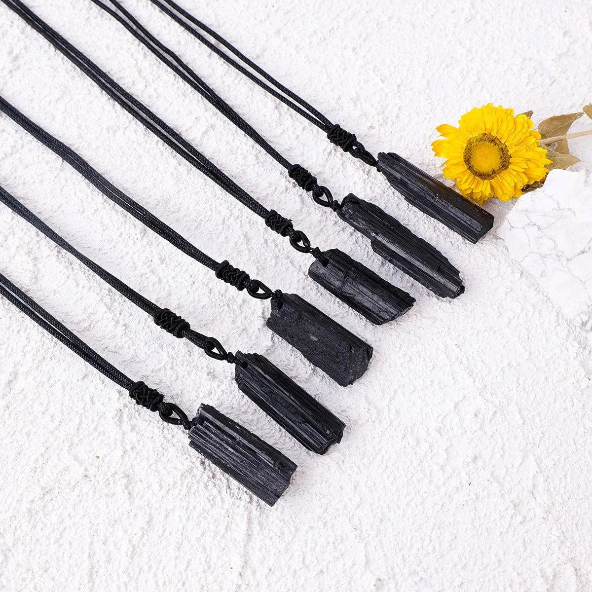 1PC Natural Crystal Black Tourmaline Raw Stone Unpolished Gem Pendant Necklace Quartz Jewelry For Man Gifts - forbiddengemstones.com