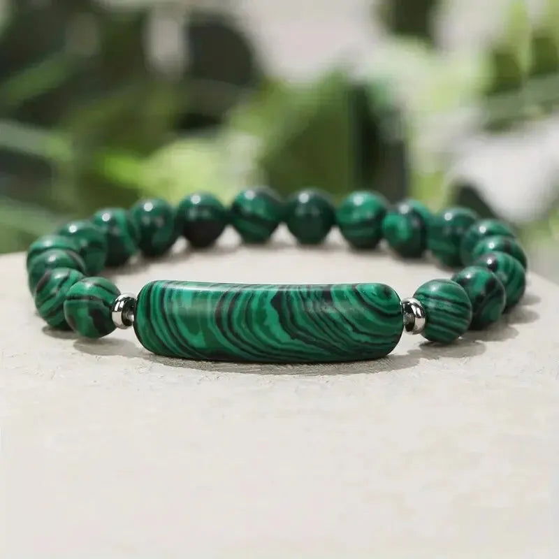 1pc Healing Handmade Stone Bracelet Turquoise Natural Malachite Gemstone Crystal Rough Bracelet Body Energy Yoga - forbiddengemstones.com