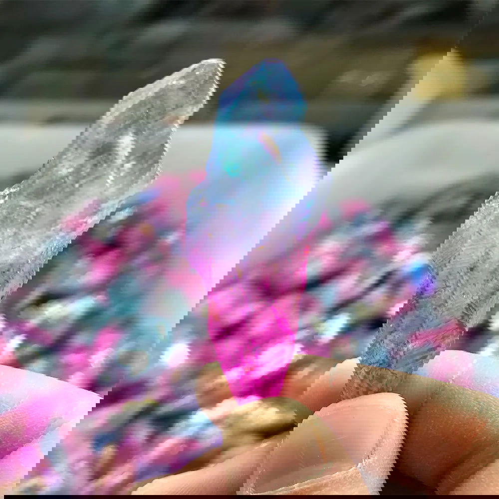 1pc Random Electroplated Pink Blue Point Crystals Quartz Stone Aquarium Healing Energy Mineral Home Room Decoration Accessories - forbiddengemstones.com