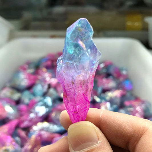1pc Random Electroplated Pink Blue Point Crystals Quartz Stone Aquarium Healing Energy Mineral Home Room Decoration Accessories - forbiddengemstones.com