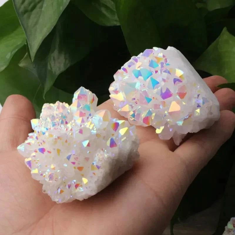 1pcs Natural White Crystal Cluster Electroplated Angel Aura Quartz Stone Mineral Enegry Reiki Healing for Room Decor - forbiddengemstones.com