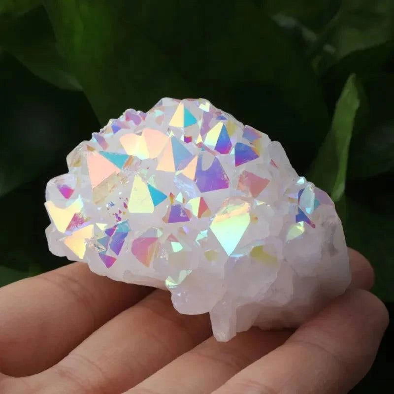 1pcs Natural White Crystal Cluster Electroplated Angel Aura Quartz Stone Mineral Enegry Reiki Healing for Room Decor - forbiddengemstones.com
