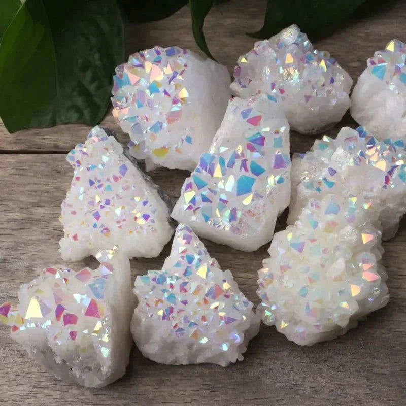 1pcs Natural White Crystal Cluster Electroplated Angel Aura Quartz Stone Mineral Enegry Reiki Healing for Room Decor - forbiddengemstones.com