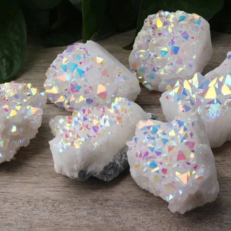 1pcs Natural White Crystal Cluster Electroplated Angel Aura Quartz Stone Mineral Enegry Reiki Healing for Room Decor - forbiddengemstones.com