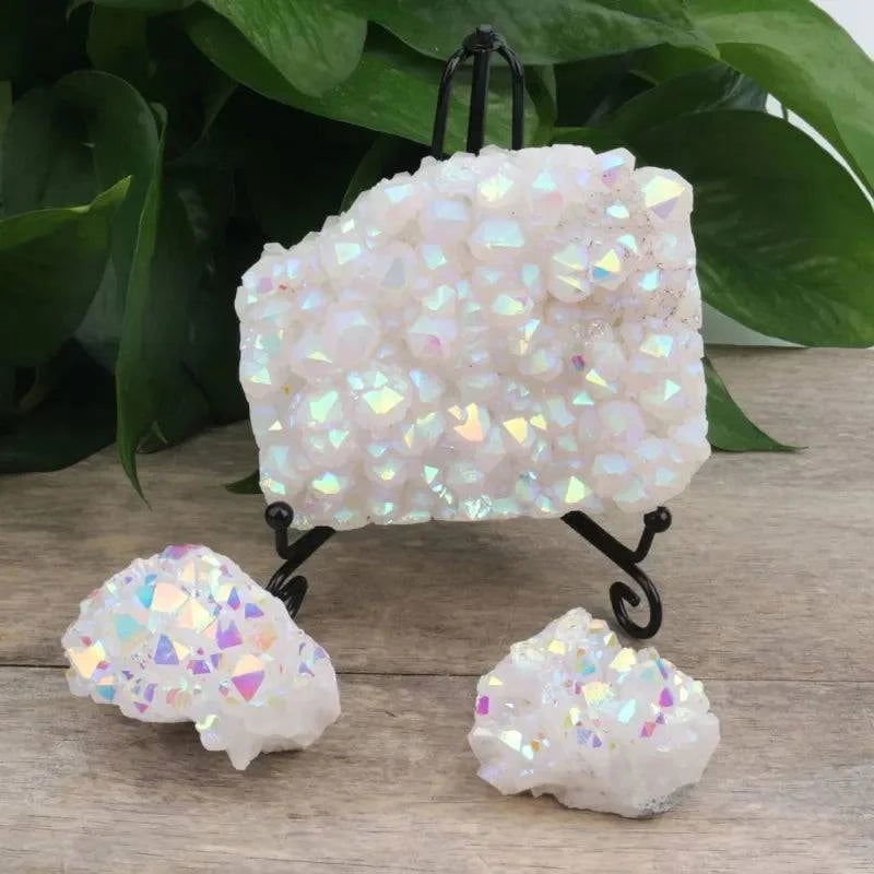 1pcs Natural White Crystal Cluster Electroplated Angel Aura Quartz Stone Mineral Enegry Reiki Healing for Room Decor - forbiddengemstones.com