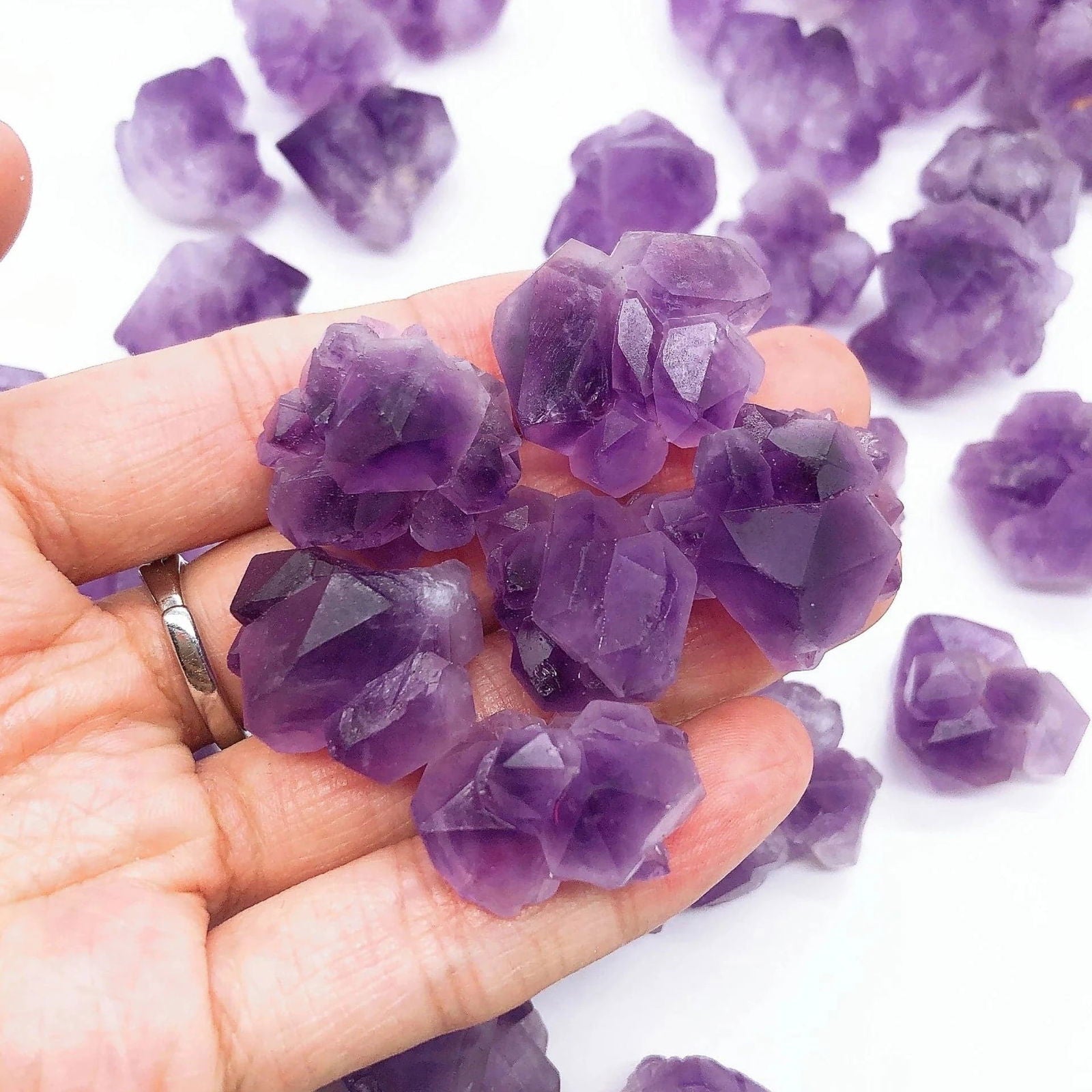 20PCS Natural Amethyst Cluster Flower Irregular Raw Stone Mineral Specimen Crystal Quartz Reiki Healing Aquarium Gift - forbiddengemstones.com