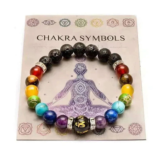 2pcs 7 Chakra Bracelet with Meaning Cardfor Men Women Natural Crystal Healing Anxiety Jewellery Mandala Yoga Bracelet Gift - forbiddengemstones.com
