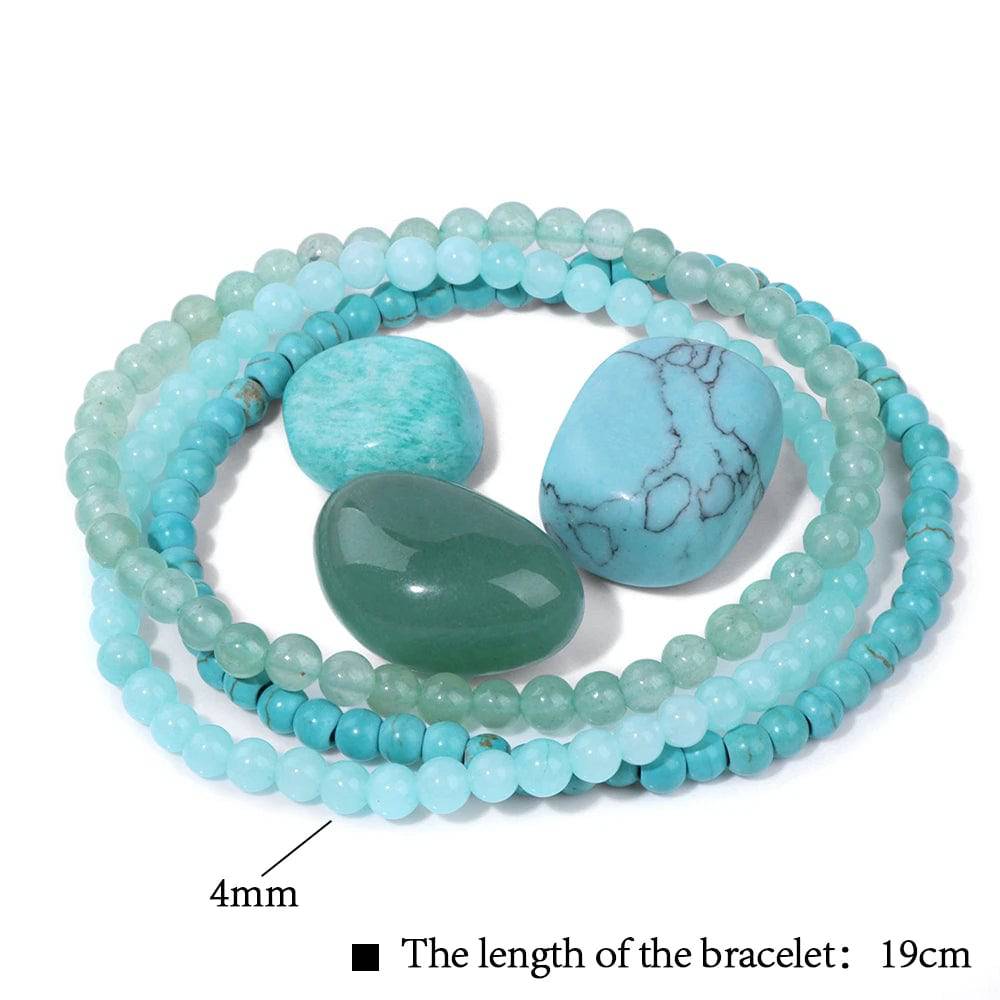 3pcs/set 4mm Natural Stone Beads Bracelets With Raw Stone Aventurine Turquois Rose Quartzs Meditation Bracelets For Women Men - forbiddengemstones.com