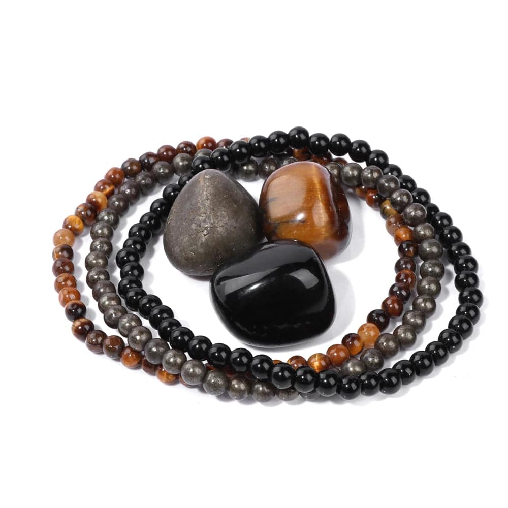 3pcs/set 4mm Natural Stone Beads Bracelets With Raw Stone Aventurine Turquois Rose Quartzs Meditation Bracelets For Women Men - forbiddengemstones.com