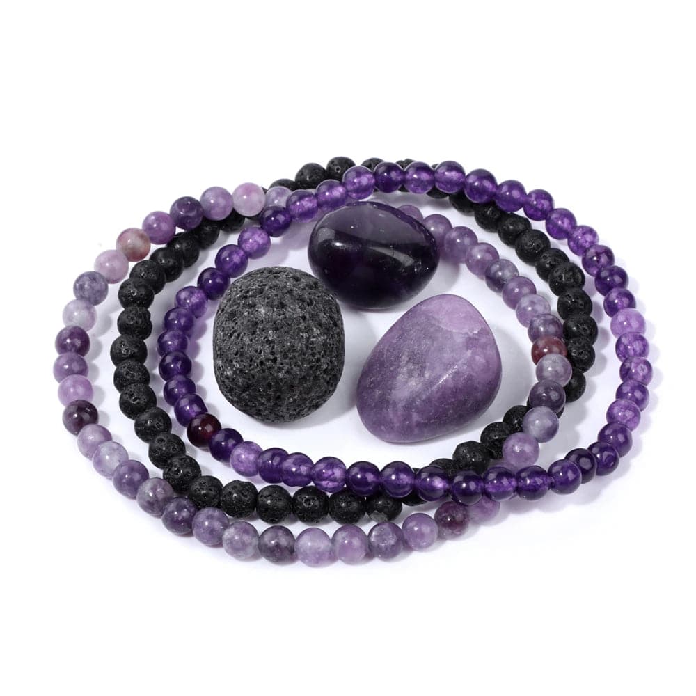 3pcs/set 4mm Natural Stone Beads Bracelets With Raw Stone Aventurine Turquois Rose Quartzs Meditation Bracelets For Women Men - forbiddengemstones.com