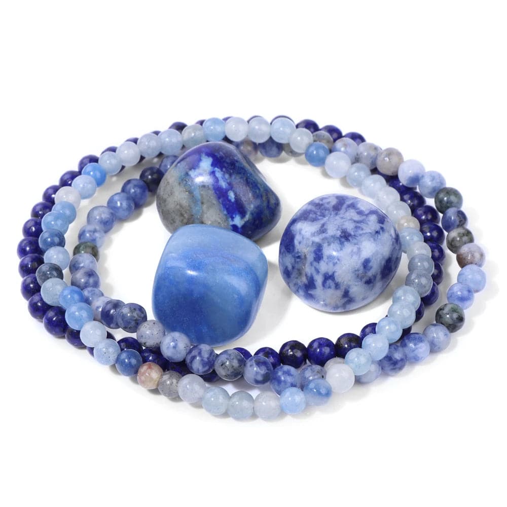 3pcs/set 4mm Natural Stone Beads Bracelets With Raw Stone Aventurine Turquois Rose Quartzs Meditation Bracelets For Women Men - forbiddengemstones.com