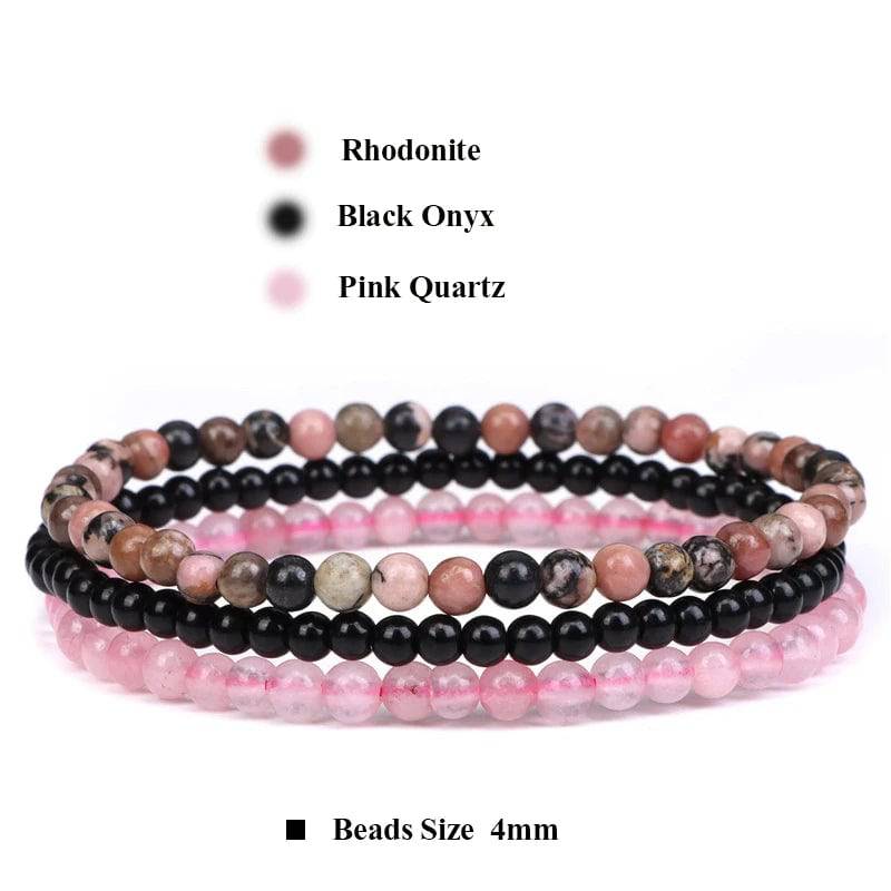 3pcs/set 4mm Natural Stone Beads Bracelets With Raw Stone Aventurine Turquois Rose Quartzs Meditation Bracelets For Women Men - forbiddengemstones.com