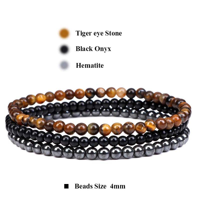 3pcs/set 4mm Natural Stone Beads Bracelets With Raw Stone Aventurine Turquois Rose Quartzs Meditation Bracelets For Women Men - forbiddengemstones.com