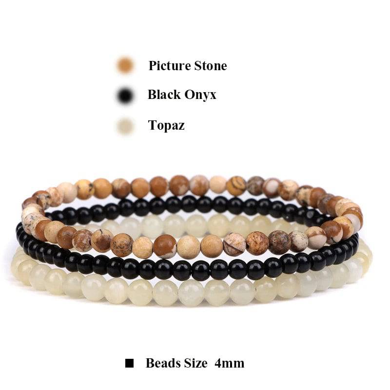 3pcs/set 4mm Natural Stone Beads Bracelets With Raw Stone Aventurine Turquois Rose Quartzs Meditation Bracelets For Women Men - forbiddengemstones.com