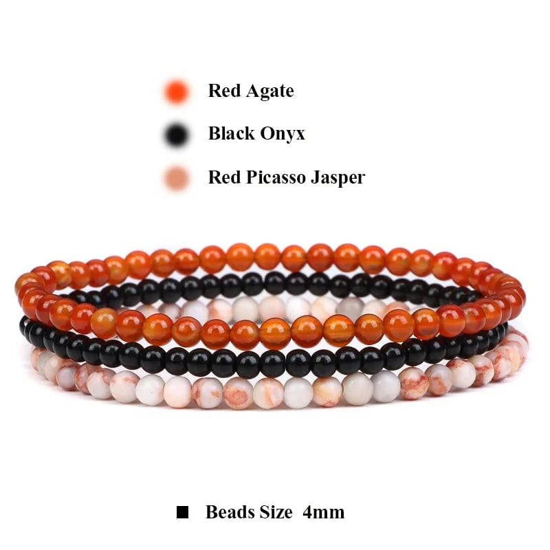 3pcs/set 4mm Natural Stone Beads Bracelets With Raw Stone Aventurine Turquois Rose Quartzs Meditation Bracelets For Women Men - forbiddengemstones.com
