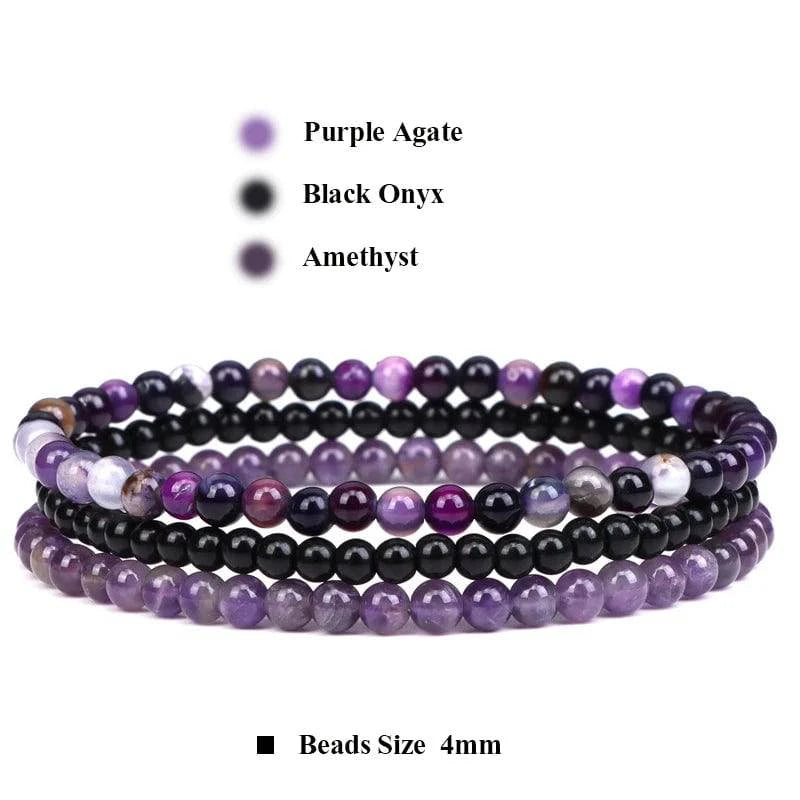 3pcs/set 4mm Natural Stone Beads Bracelets With Raw Stone Aventurine Turquois Rose Quartzs Meditation Bracelets For Women Men - forbiddengemstones.com