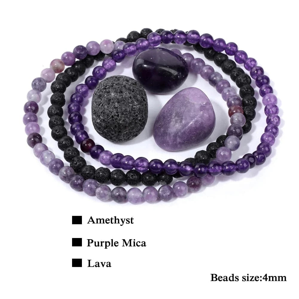 3pcs/set 4mm Natural Stone Beads Bracelets With Raw Stone Aventurine Turquois Rose Quartzs Meditation Bracelets For Women Men - forbiddengemstones.com