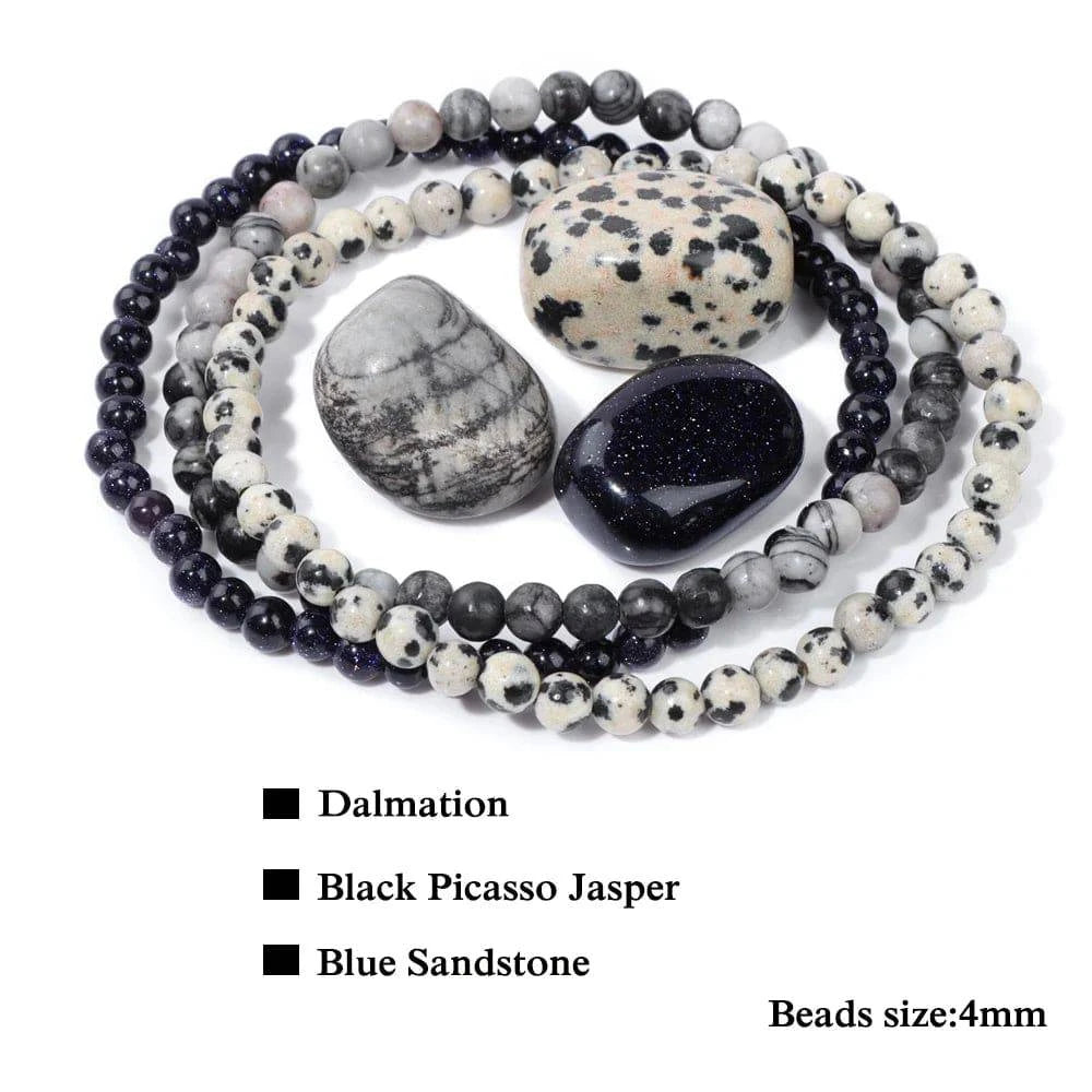 3pcs/set 4mm Natural Stone Beads Bracelets With Raw Stone Aventurine Turquois Rose Quartzs Meditation Bracelets For Women Men - forbiddengemstones.com