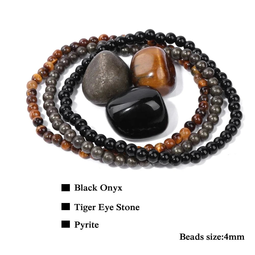 3pcs/set 4mm Natural Stone Beads Bracelets With Raw Stone Aventurine Turquois Rose Quartzs Meditation Bracelets For Women Men - forbiddengemstones.com