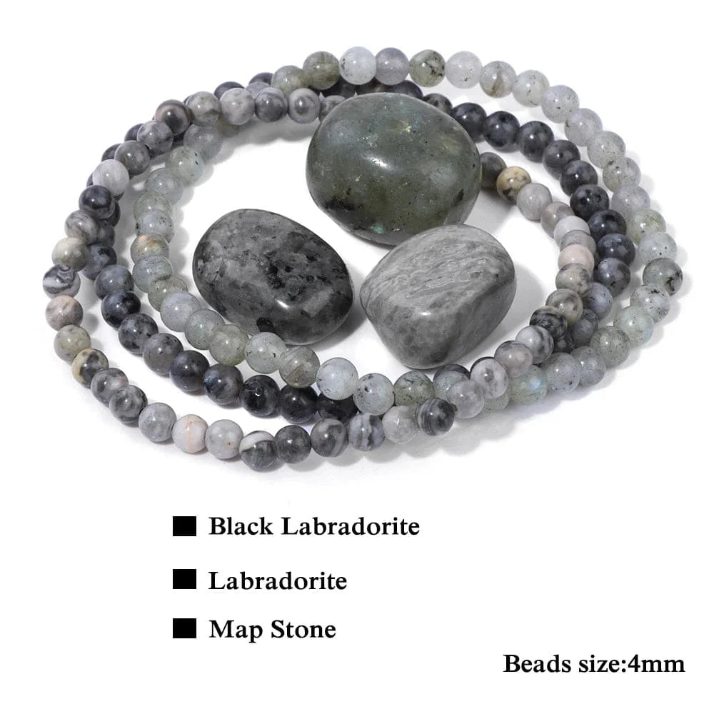 3pcs/set 4mm Natural Stone Beads Bracelets With Raw Stone Aventurine Turquois Rose Quartzs Meditation Bracelets For Women Men - forbiddengemstones.com