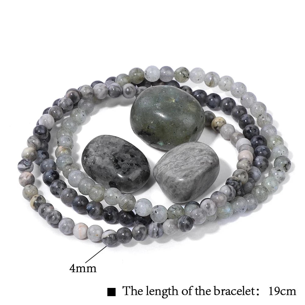 3pcs/set 4mm Natural Stone Beads Bracelets With Raw Stone Aventurine Turquois Rose Quartzs Meditation Bracelets For Women Men - forbiddengemstones.com