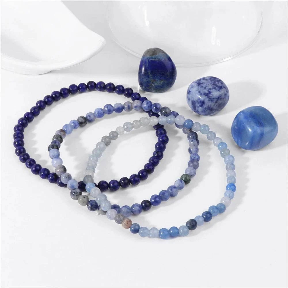 3pcs/set 4mm Natural Stone Beads Bracelets With Raw Stone Aventurine Turquois Rose Quartzs Meditation Bracelets For Women Men - forbiddengemstones.com