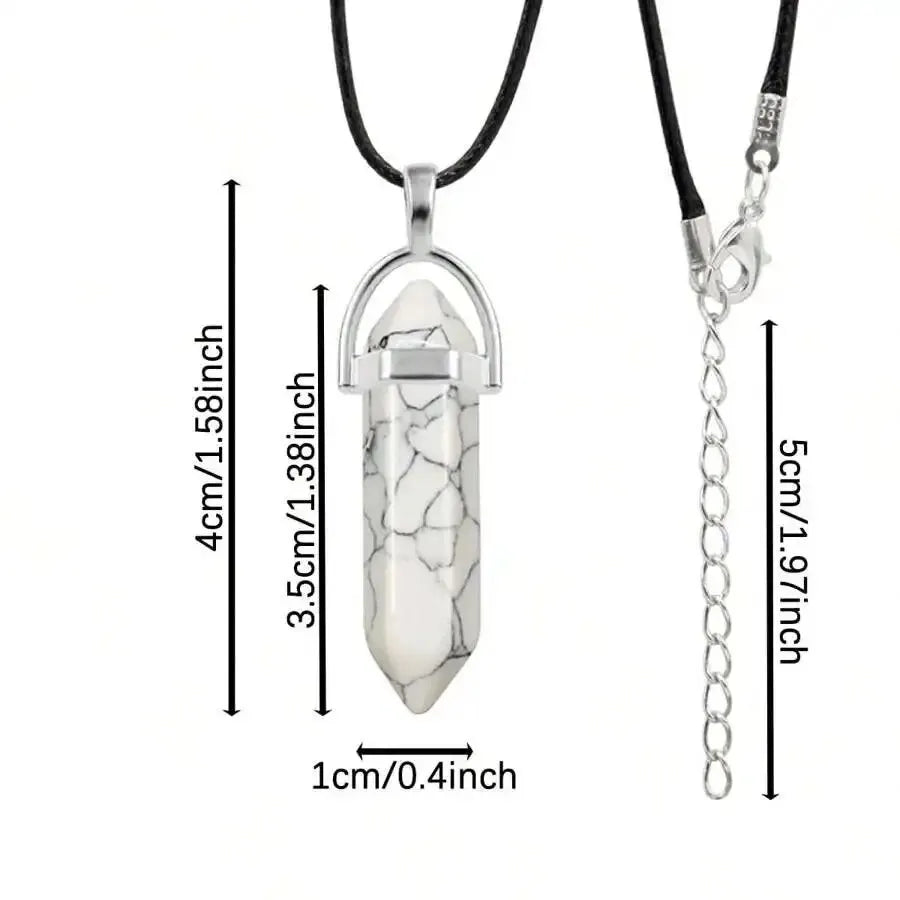 40PCS/30PCS Hexagonal Chakra Synthetic Crystal Pendant , Pointed Quartz Stone With Leather Necklace Chain Storage Bag - forbiddengemstones.com