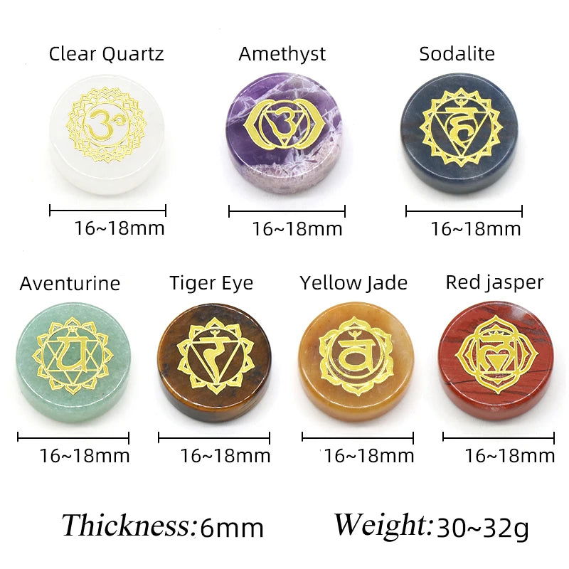 7Pcs Seven Chakras Natural Crystal Amethyst Sodalite Clear Quartz Healing Rune Spirit Reiki Energy Stone Yoga Aura - forbiddengemstones.com