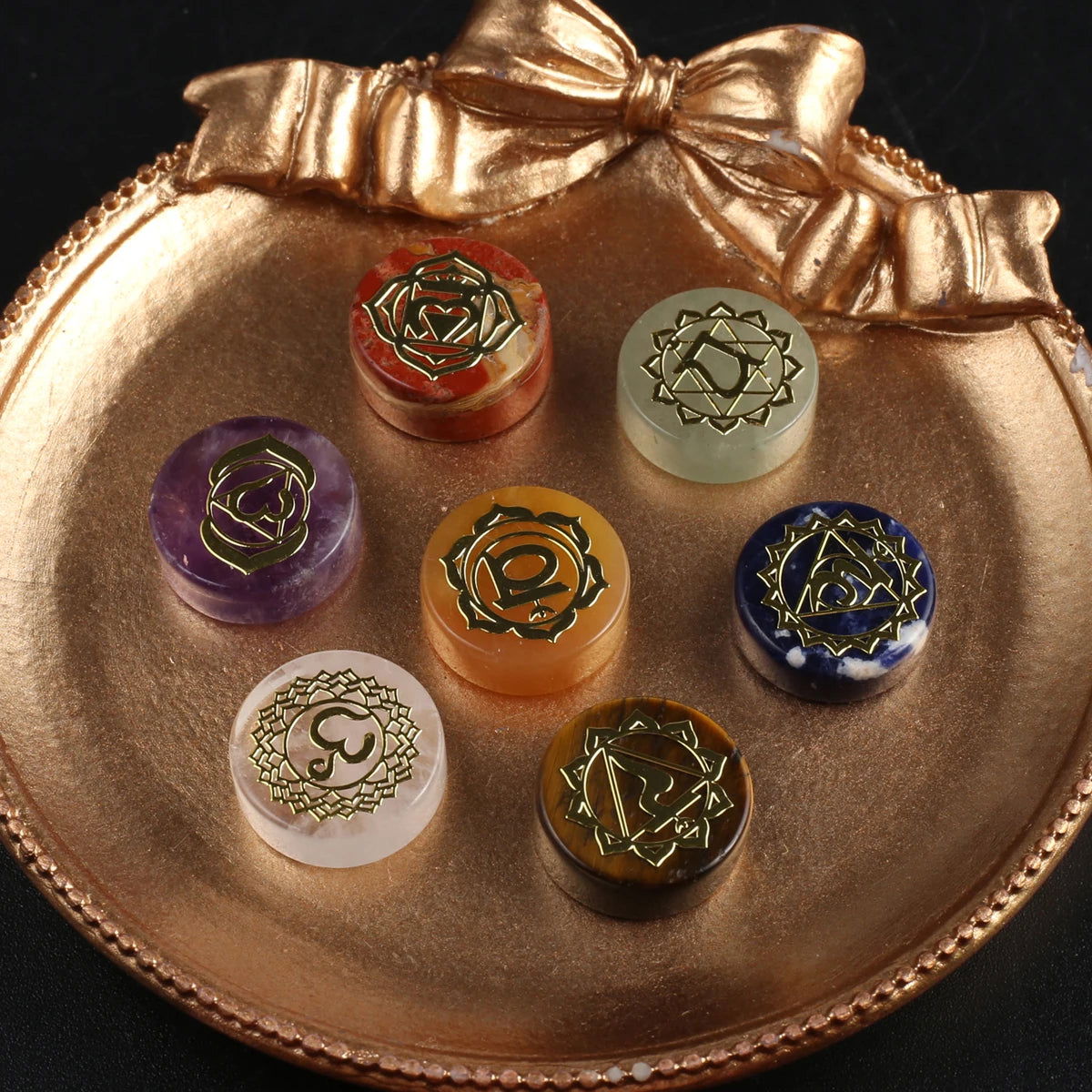 7Pcs Seven Chakras Natural Crystal Amethyst Sodalite Clear Quartz Healing Rune Spirit Reiki Energy Stone Yoga Aura - forbiddengemstones.com
