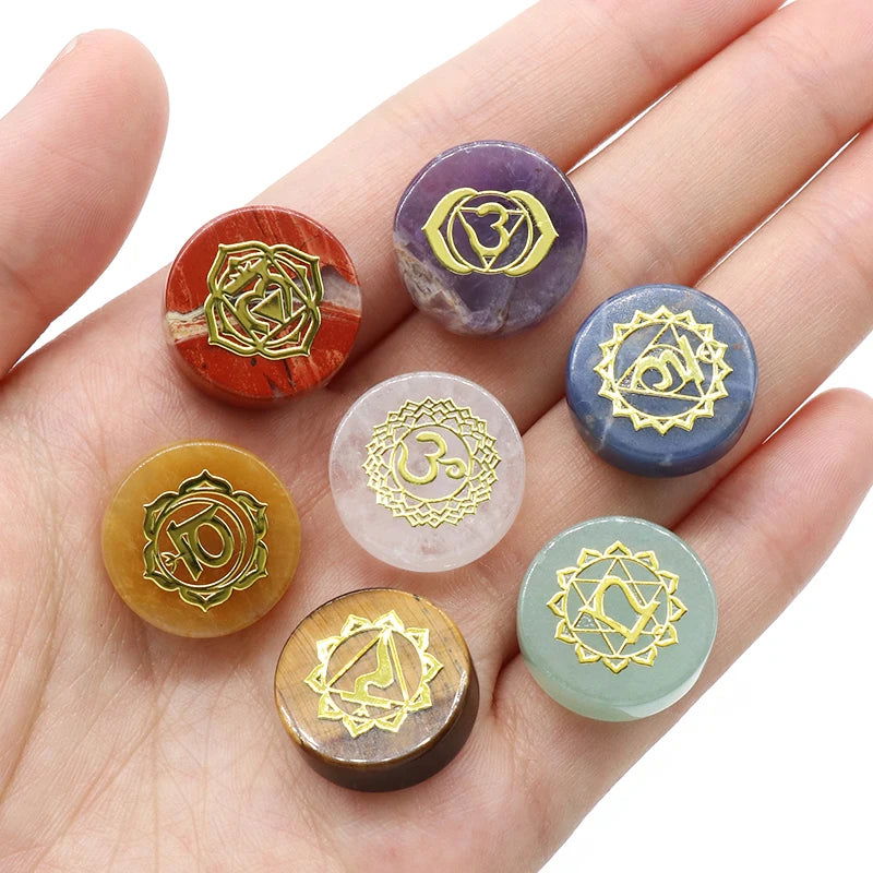 7Pcs Seven Chakras Natural Crystal Amethyst Sodalite Clear Quartz Healing Rune Spirit Reiki Energy Stone Yoga Aura - forbiddengemstones.com