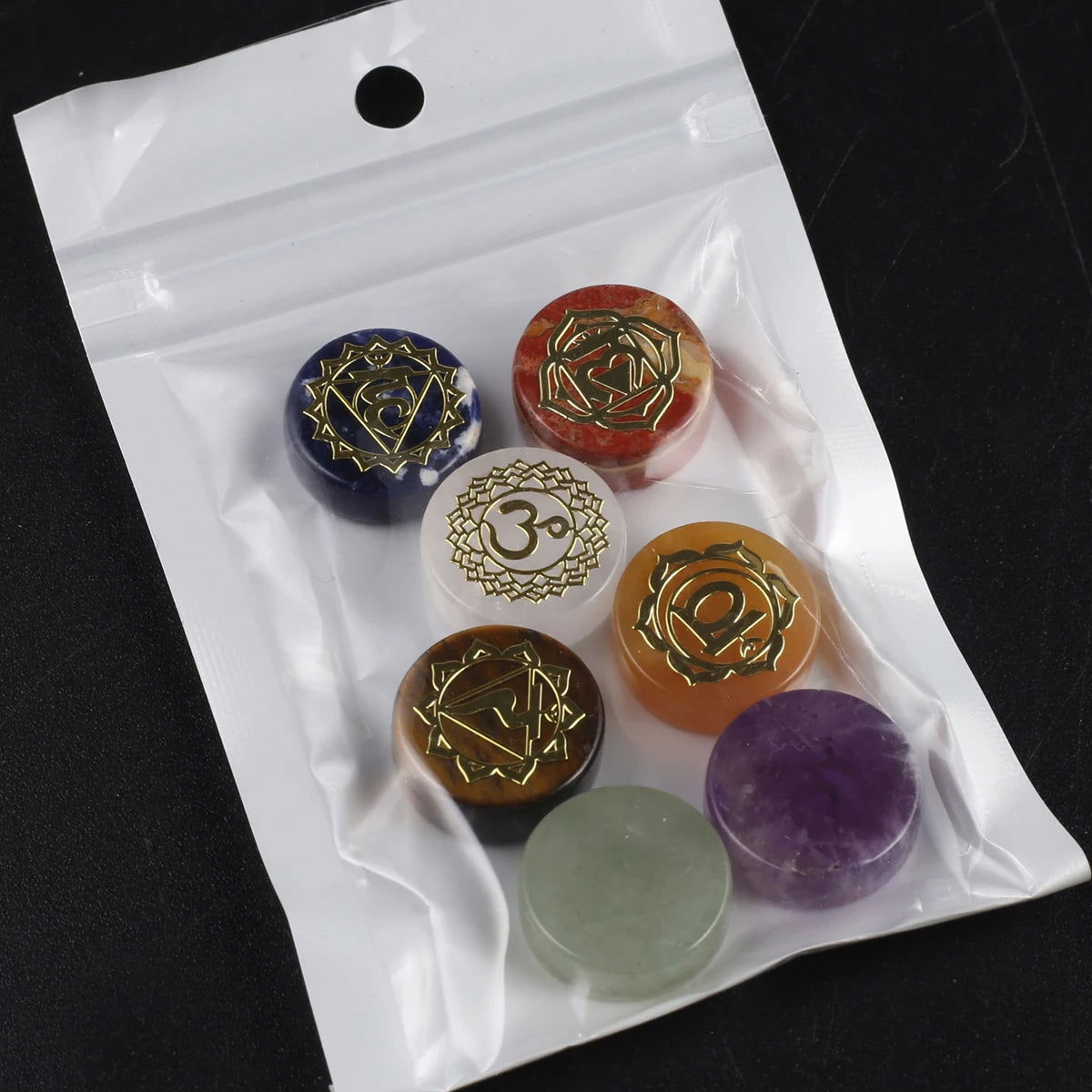 7Pcs Seven Chakras Natural Crystal Amethyst Sodalite Clear Quartz Healing Rune Spirit Reiki Energy Stone Yoga Aura - forbiddengemstones.com