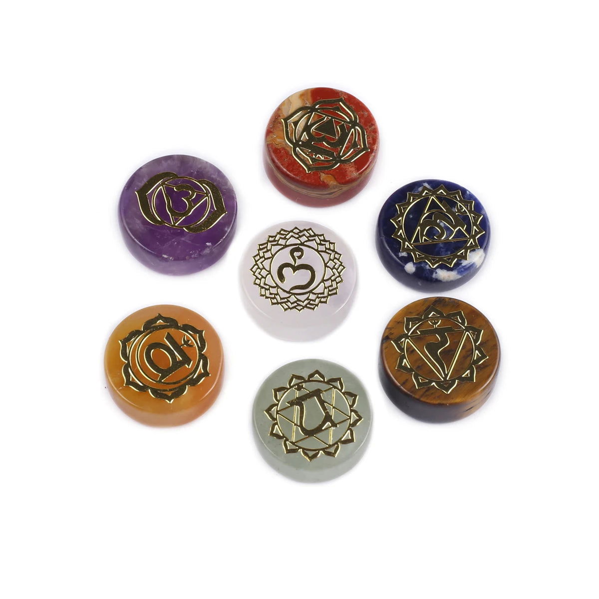 7Pcs Seven Chakras Natural Crystal Amethyst Sodalite Clear Quartz Healing Rune Spirit Reiki Energy Stone Yoga Aura - forbiddengemstones.com