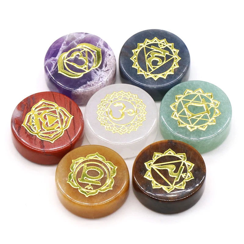 7Pcs Seven Chakras Natural Crystal Amethyst Sodalite Clear Quartz Healing Rune Spirit Reiki Energy Stone Yoga Aura - forbiddengemstones.com