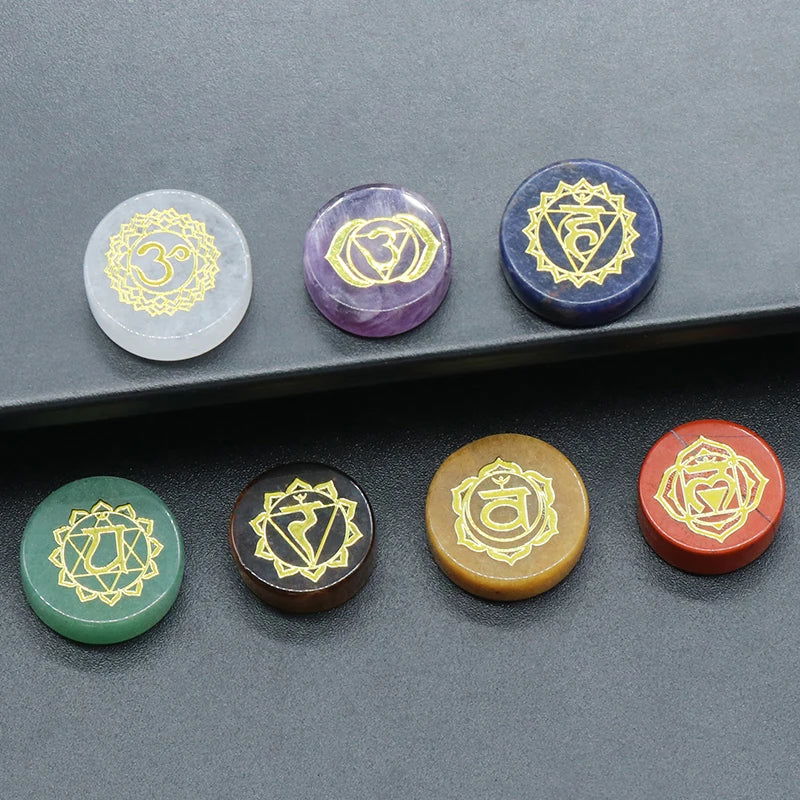 7Pcs Seven Chakras Natural Crystal Amethyst Sodalite Clear Quartz Healing Rune Spirit Reiki Energy Stone Yoga Aura - forbiddengemstones.com