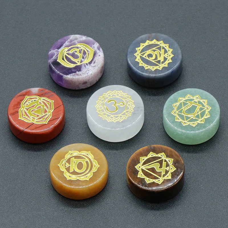 7Pcs Seven Chakras Natural Crystal Amethyst Sodalite Clear Quartz Healing Rune Spirit Reiki Energy Stone Yoga Aura - forbiddengemstones.com