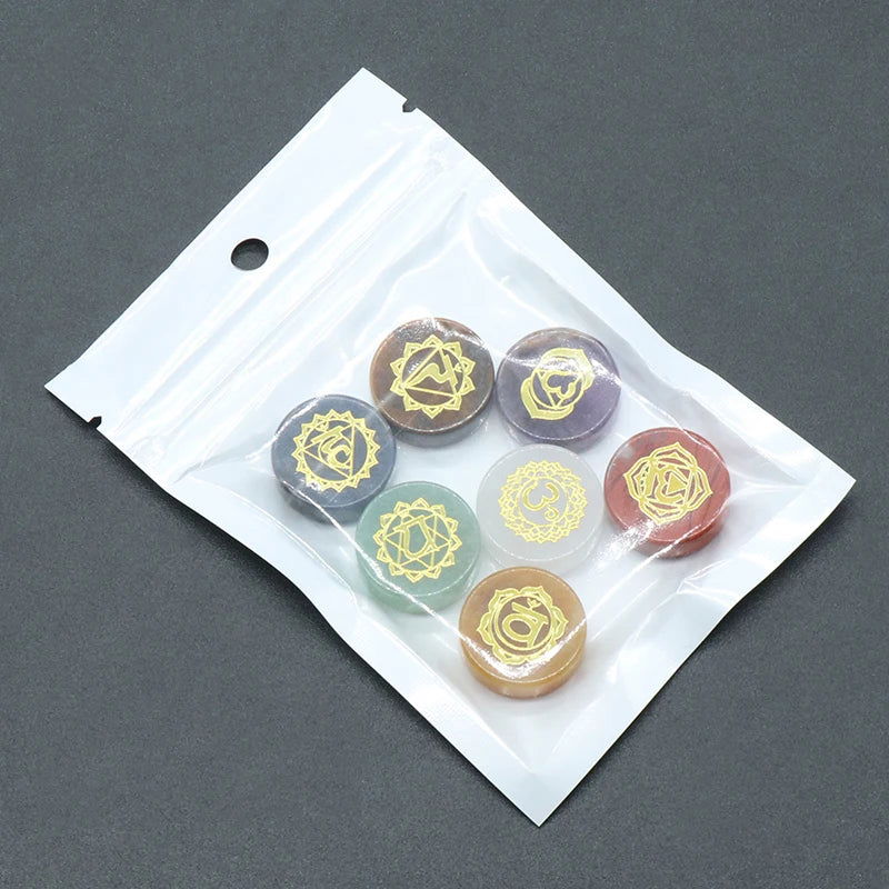 7Pcs Seven Chakras Natural Crystal Amethyst Sodalite Clear Quartz Healing Rune Spirit Reiki Energy Stone Yoga Aura - forbiddengemstones.com