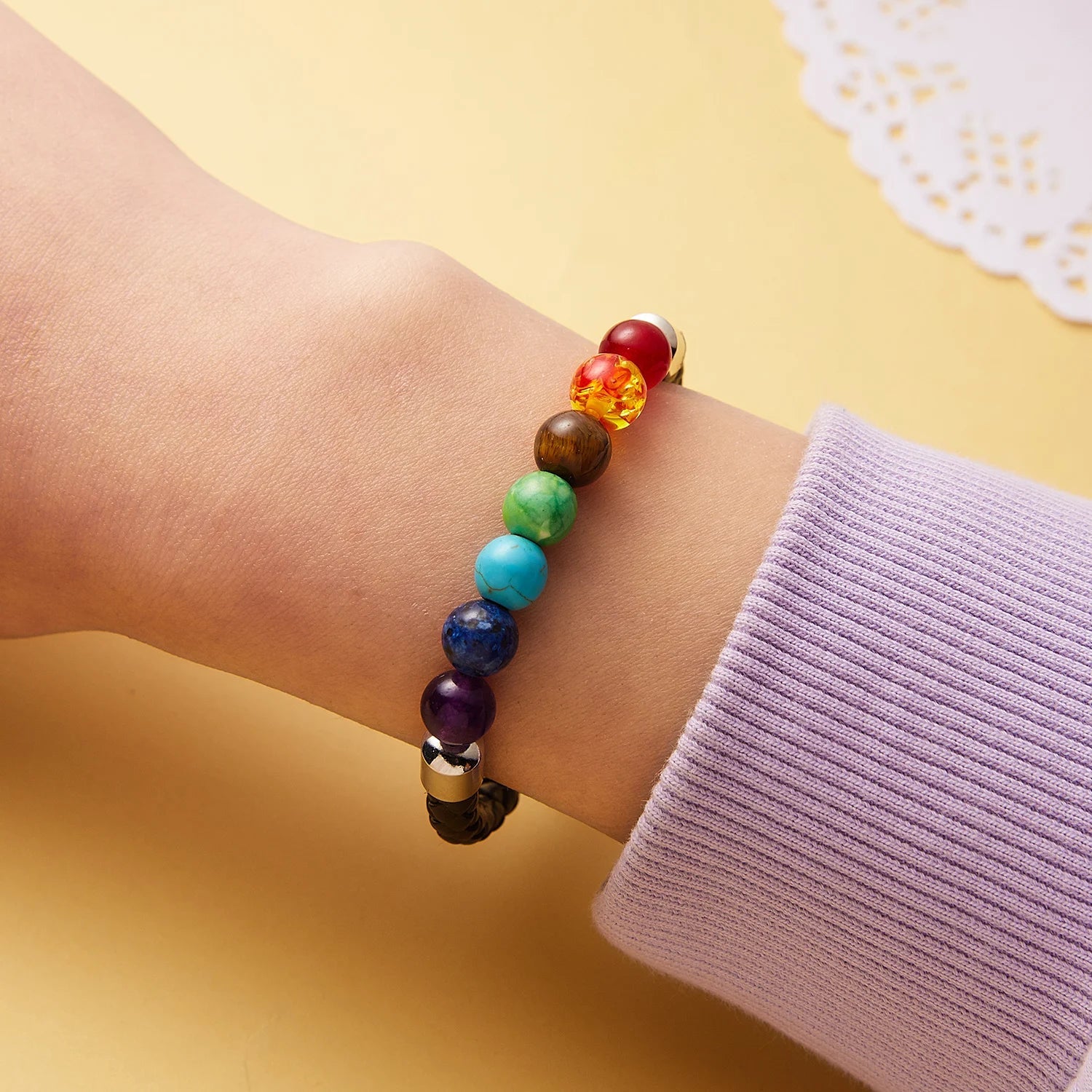 7 Chakra Reiki Healing Stone Bracelet For Women Men Yoga Meditation Jewelry Handmade Woven Natural Crystal Beads Bracelet Bangle - forbiddengemstones.com