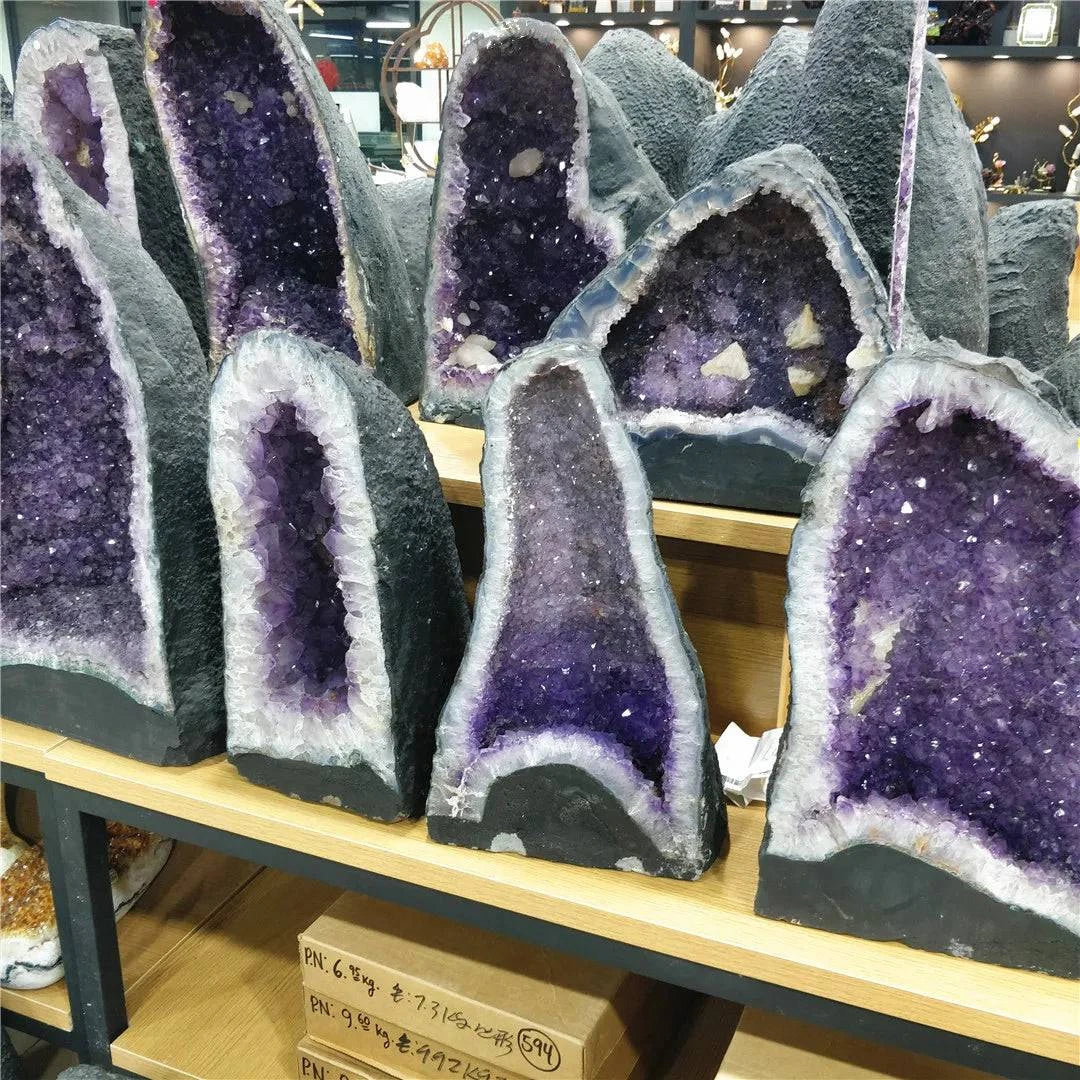 AAAAAA+ 100% Real Natural Raw Brazilian Amethyst Geode Uruguay Crystal Teeth Feng Shui Decor Contact Me One-To-One Selection - forbiddengemstones.com